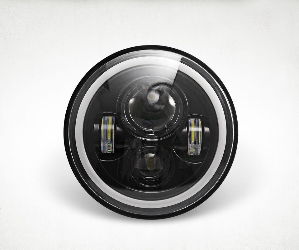 Faro LED per moto da 7 pollici per Jeep Wrangler Lada Niva 4x4, con luce gialla e bianca brillante, occhio d'angelo, design resistente alle intemperie.