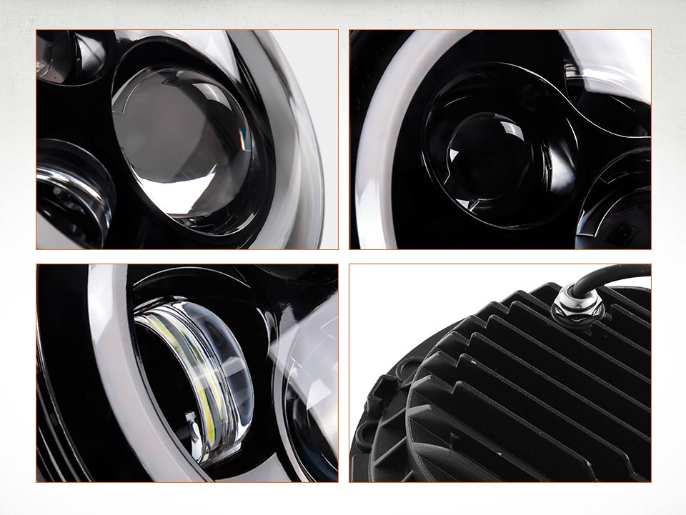 Faro LED per moto da 7 pollici per Jeep Wrangler Lada Niva 4x4, con luce gialla e bianca brillante, occhio d'angelo, design resistente alle intemperie.