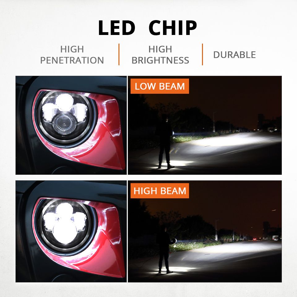 Faro LED per moto da 7 pollici per Jeep Wrangler Lada Niva 4x4, con luce gialla e bianca brillante, occhio d'angelo, design resistente alle intemperie.