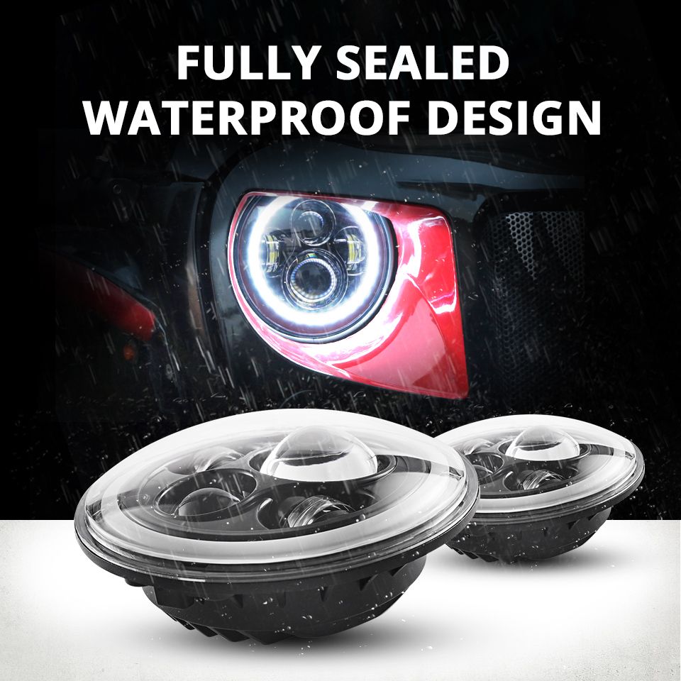 Faro LED per moto da 7 pollici per Jeep Wrangler Lada Niva 4x4, con luce gialla e bianca brillante, occhio d'angelo, design resistente alle intemperie.