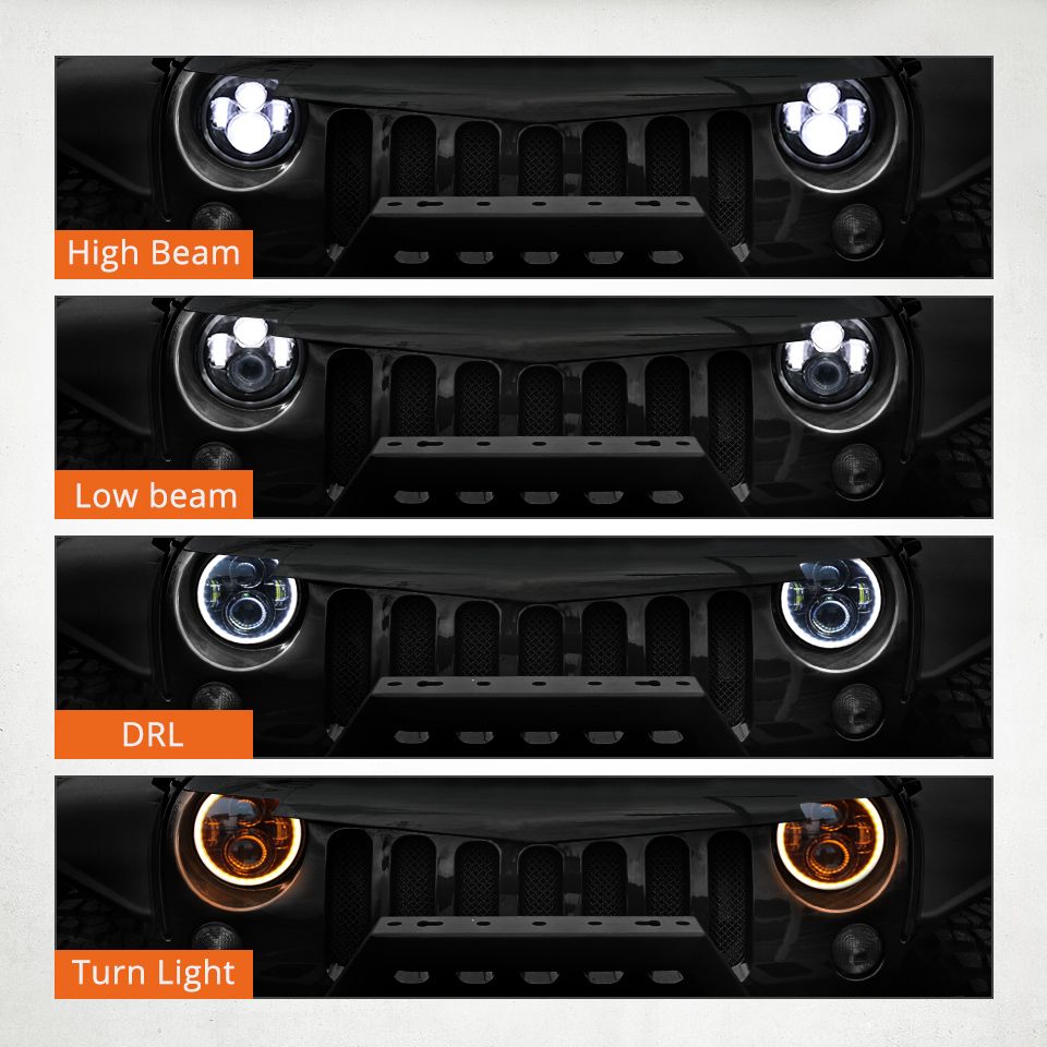 Faro LED per moto da 7 pollici per Jeep Wrangler Lada Niva 4x4, con luce gialla e bianca brillante, occhio d'angelo, design resistente alle intemperie.