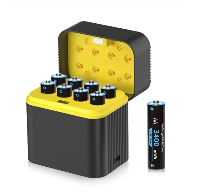 Batterie AA Ricaricabili Litio 1.5V 3000mWh (8 Pezzi) con Caricabatterie Incluso Xbox e Fotocamere, Lunga Durata