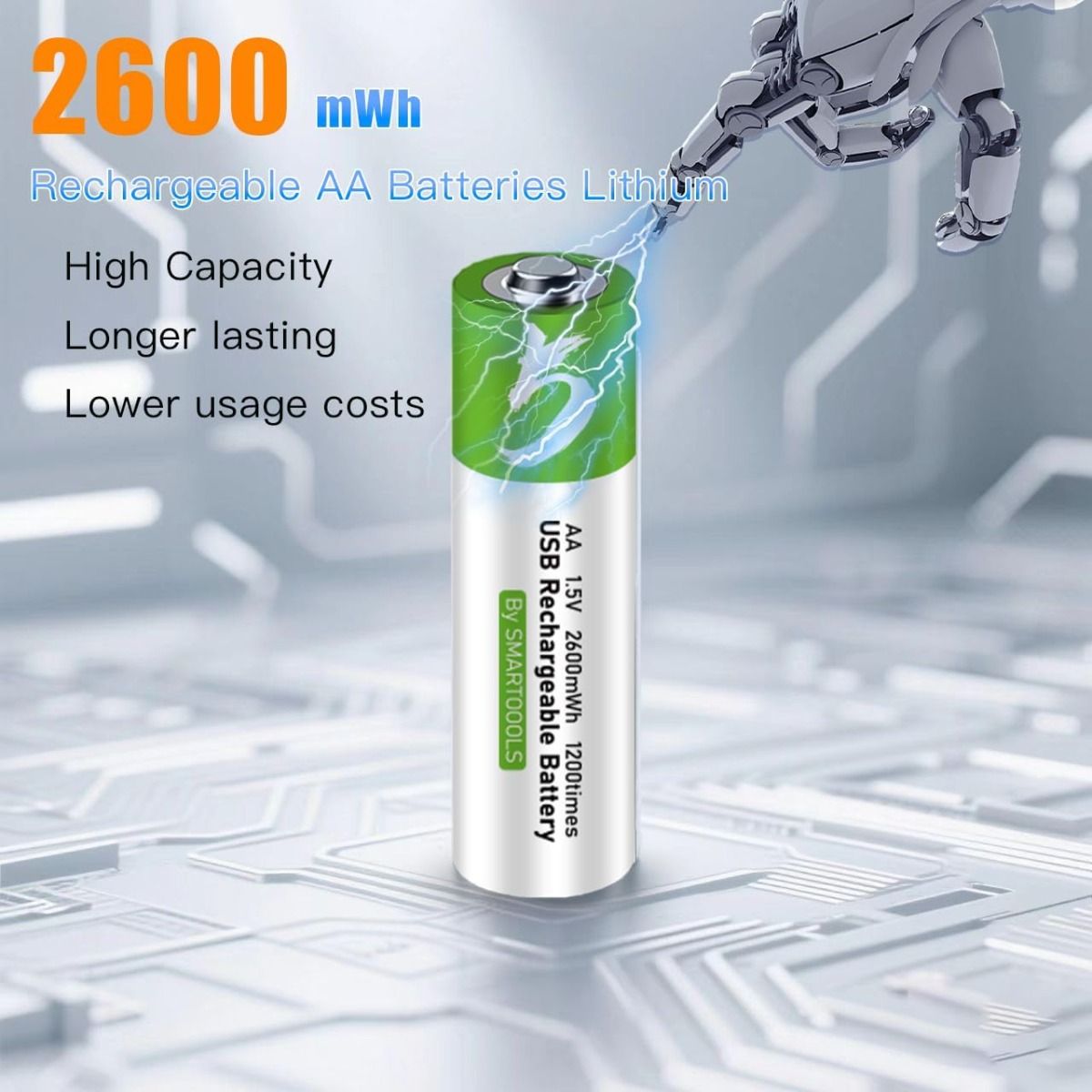 Batterie AA Ricaricabili USB Type-C 2600mWh 1.5V, Lunga Durata e Sostenibile! 4pz