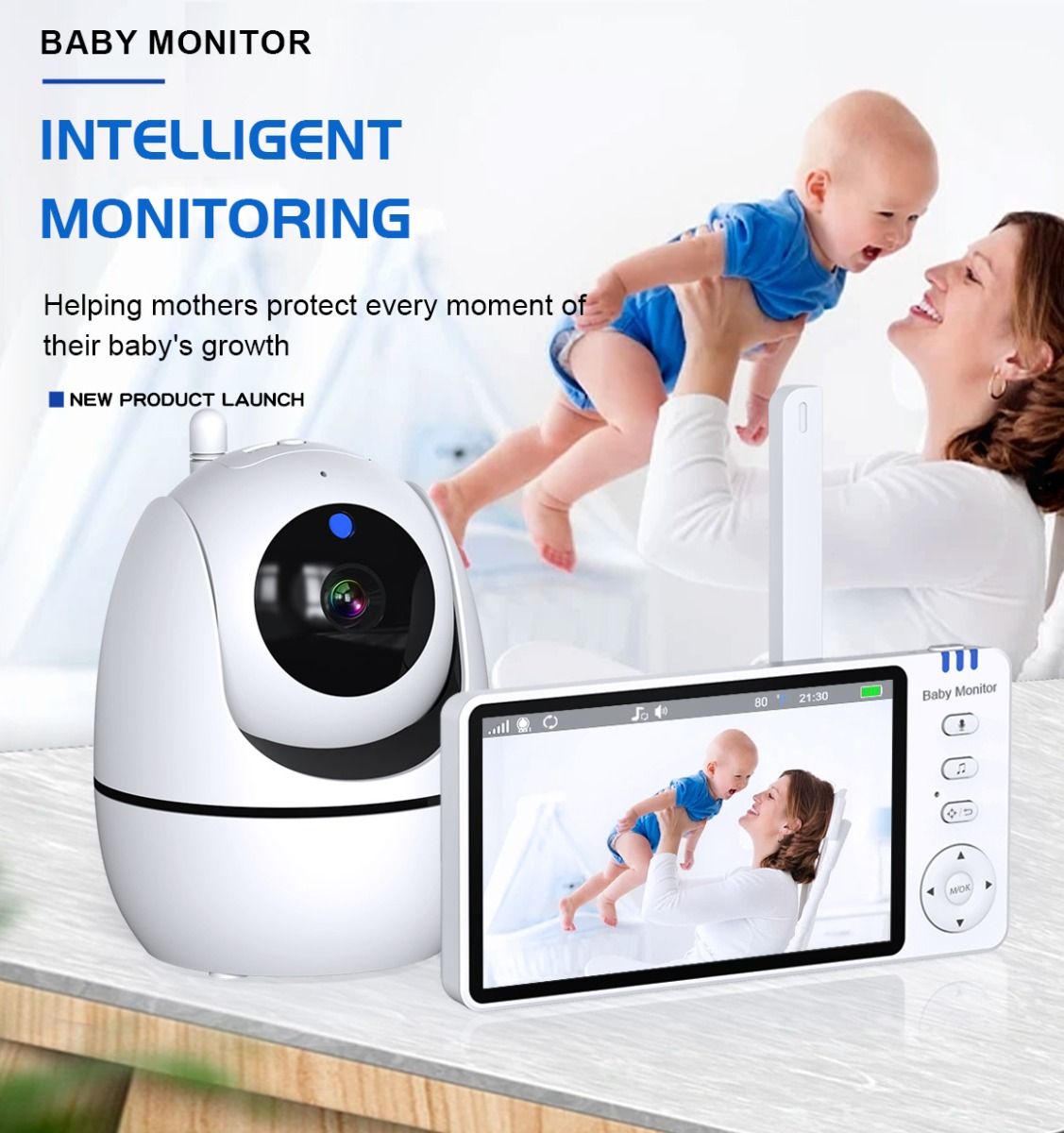 ABM501 Videocitofono per bambini 2.4G Wireless 5.0 Pollici LCD Visione Notturna Audio Bidirezionale per la Sicurezza della Famiglia