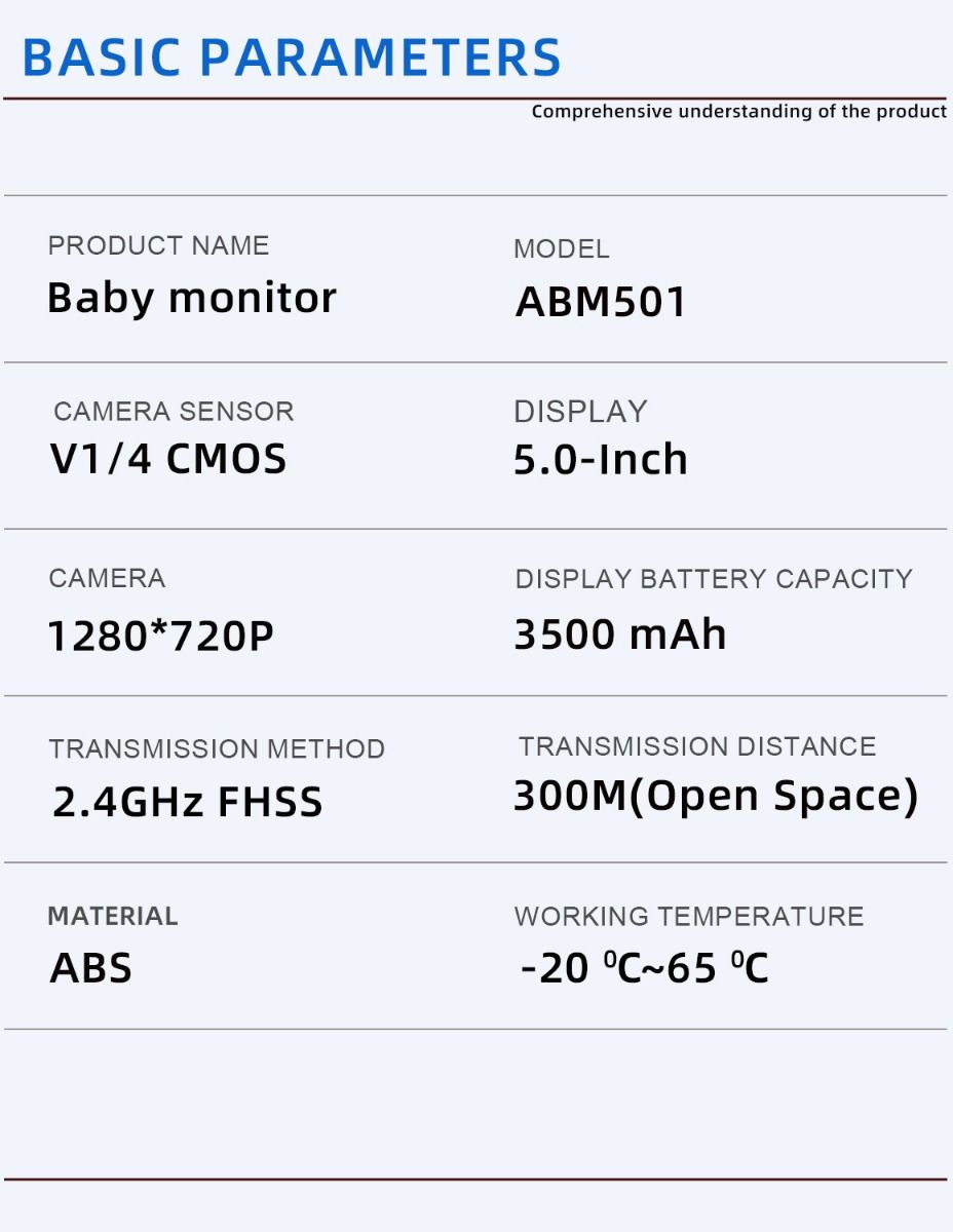 ABM501 Videocitofono per bambini 2.4G Wireless 5.0 Pollici LCD Visione Notturna Audio Bidirezionale per la Sicurezza della Famiglia