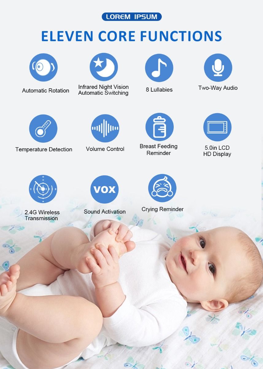 ABM501 Videocitofono per bambini 2.4G Wireless 5.0 Pollici LCD Visione Notturna Audio Bidirezionale per la Sicurezza della Famiglia