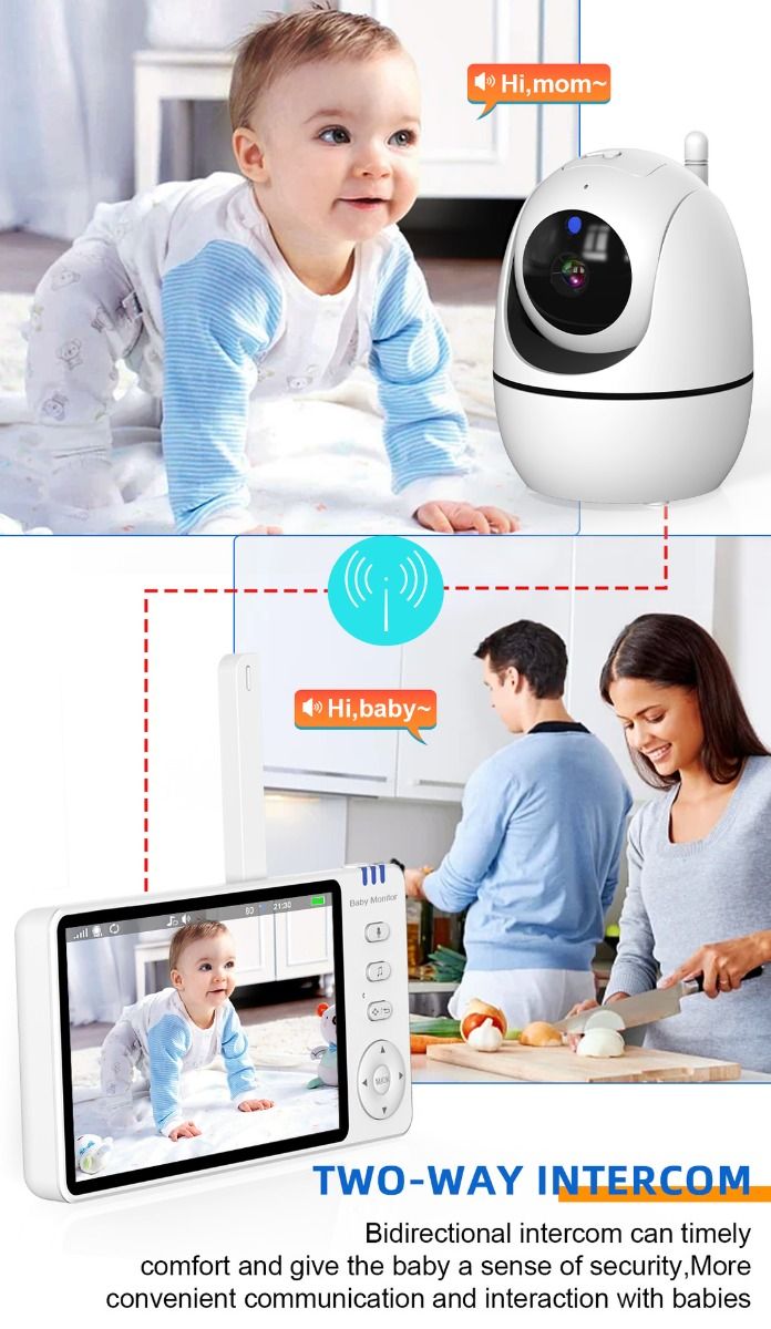 ABM501 Videocitofono per bambini 2.4G Wireless 5.0 Pollici LCD Visione Notturna Audio Bidirezionale per la Sicurezza della Famiglia