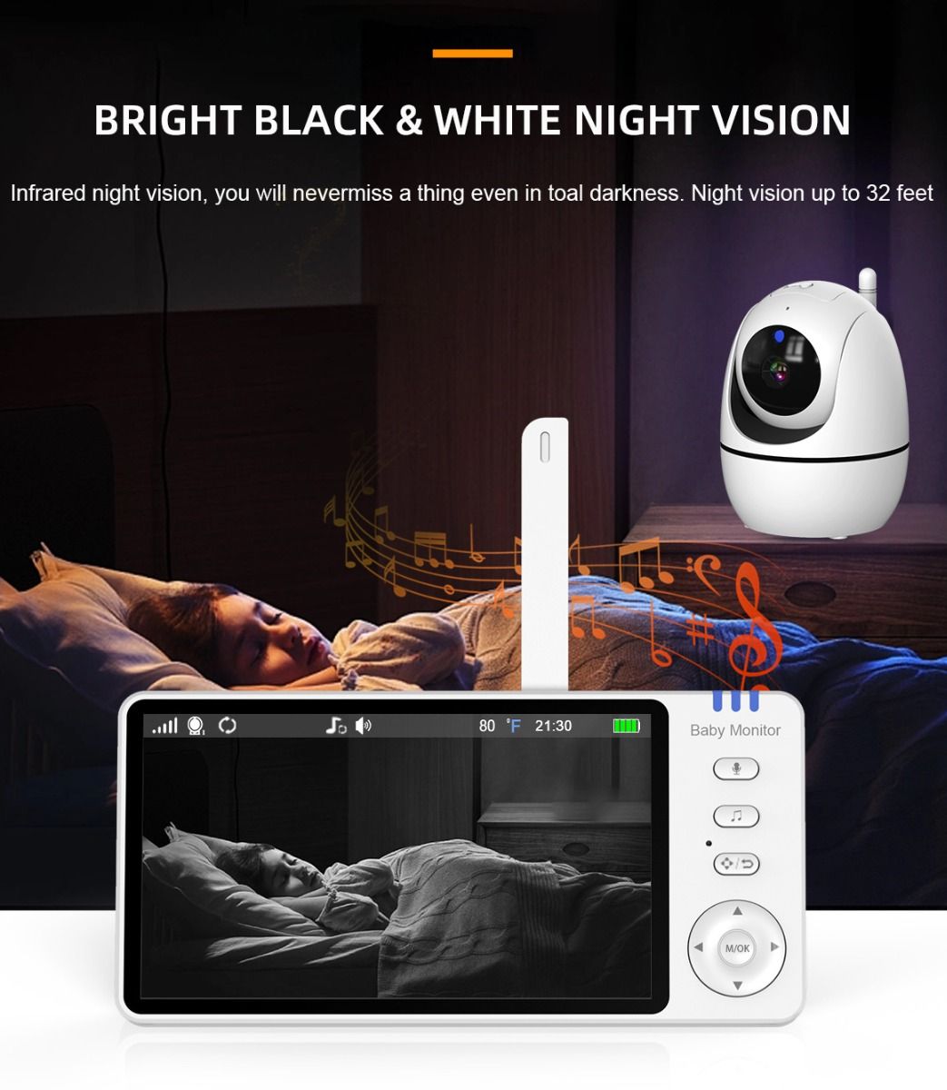 ABM501 Videocitofono per bambini 2.4G Wireless 5.0 Pollici LCD Visione Notturna Audio Bidirezionale per la Sicurezza della Famiglia