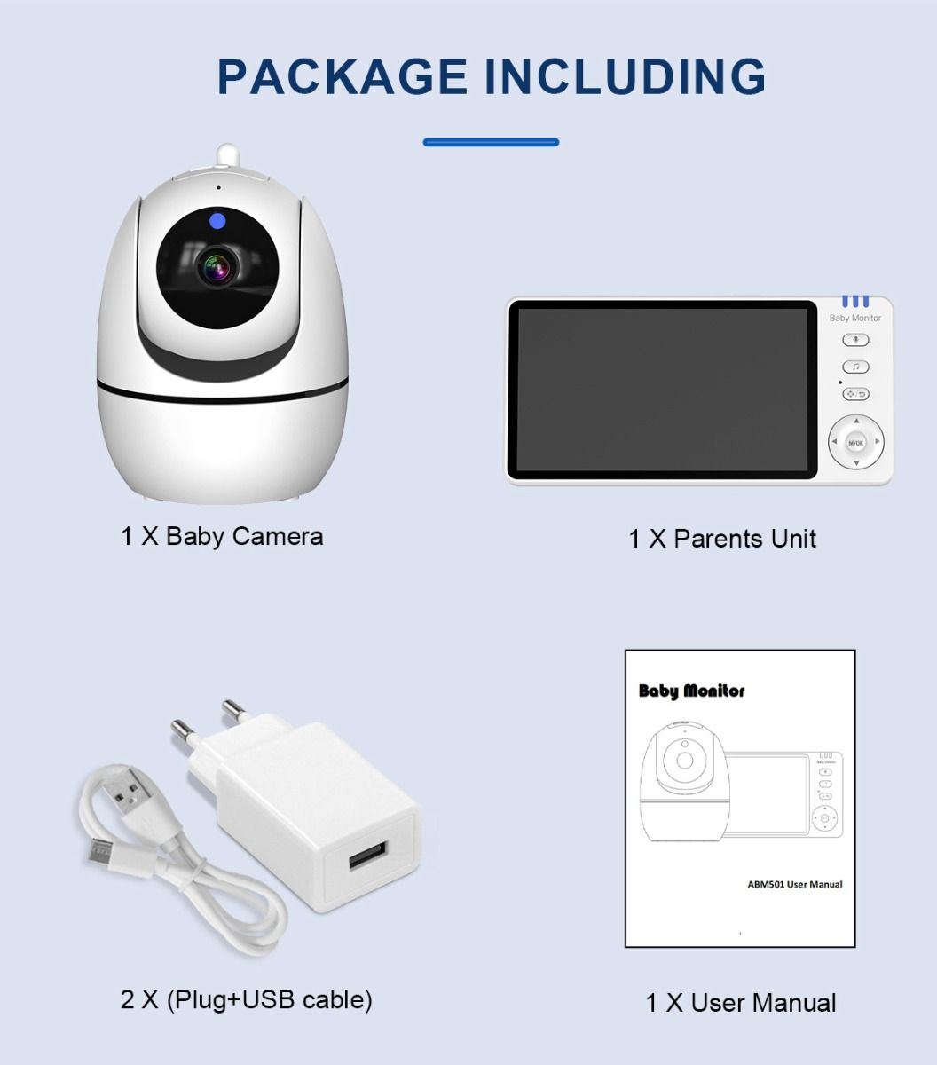 ABM501 Videocitofono per bambini 2.4G Wireless 5.0 Pollici LCD Visione Notturna Audio Bidirezionale per la Sicurezza della Famiglia