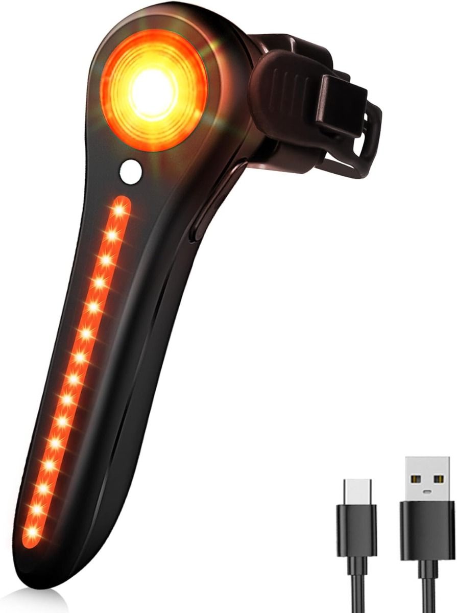 Luce posteriore per bici intelligente ricaricabile USB-C, luce posteriore super luminosa per bici da strada e montagna, luce posteriore per ciclismo.