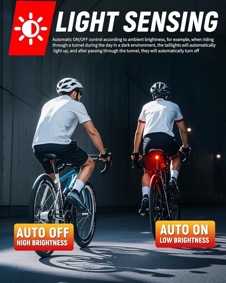 Luce posteriore per bici intelligente ricaricabile USB-C, luce posteriore super luminosa per bici da strada e montagna, luce posteriore per ciclismo.