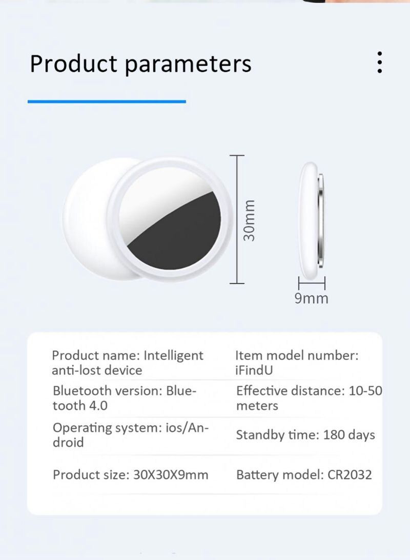 Mini GPS Tracker Bluetooth 4.0 Smart Locator Anti Smarrimento Design Compatto e Leggero Localizzazione in Tempo Reale Sicurezza Personale App iSearching Connettività Bluetooth