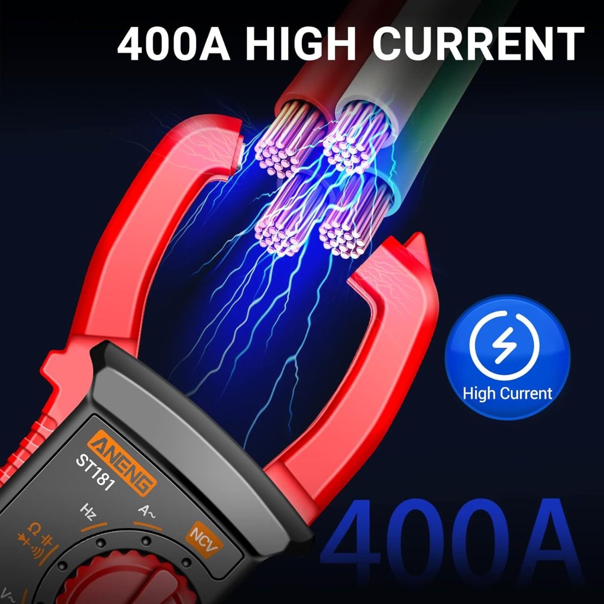 ANENG ST180 Pinza Amperometrica Digitale Multimetro Tester 4000 Conteggi con NCV Amp Ohm Volt Misura Corrente AC, Tensione AC/DC, Capacità, Resistenza, Diodi, Continuità, Frequenza, Retroilluminazione, Strumenti per Elettricisti