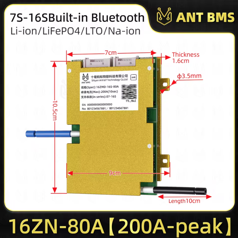 ANT Smart BMS intelligente 4S-24S 48V per E-bike E-scooter Lifepo4 Li-ion Bluetooth.