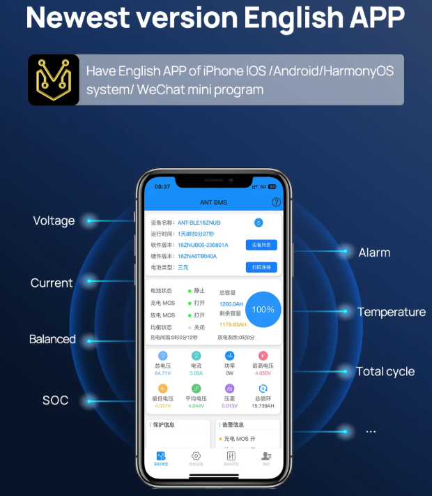 ANT Smart BMS intelligente 4S-24S 48V per E-bike E-scooter Lifepo4 Li-ion Bluetooth.