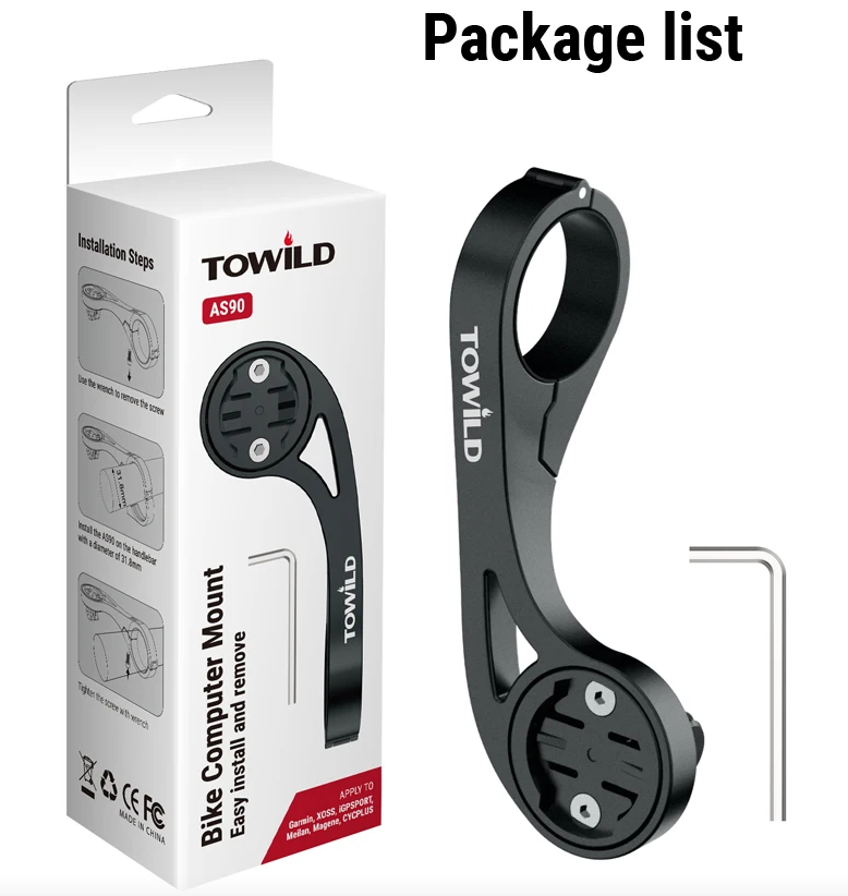 TOWILD AS90 Staffa estesa per manubrio bicicletta, supporto per faro bici, supporto per computer, supporto per lanterna e lampada, rack in fibra