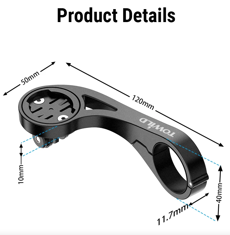 TOWILD AS90 Staffa estesa per manubrio bicicletta, supporto per faro bici, supporto per computer, supporto per lanterna e lampada, rack in fibra