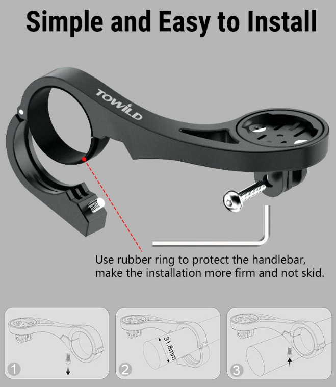 TOWILD AS90 Staffa estesa per manubrio bicicletta, supporto per faro bici, supporto per computer, supporto per lanterna e lampada, rack in fibra