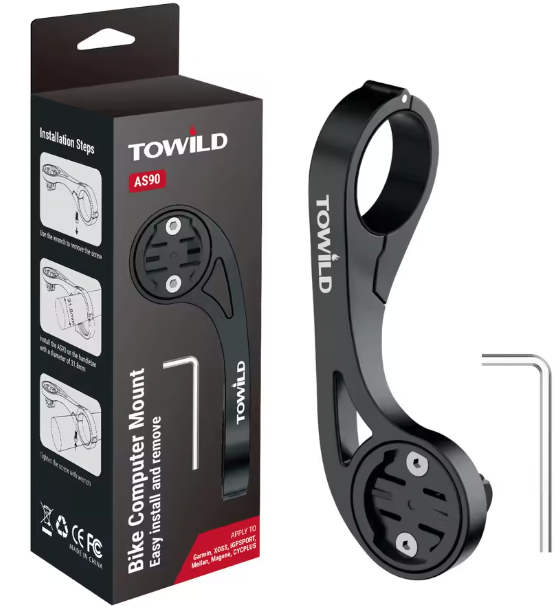 TOWILD AS90 Staffa estesa per manubrio bicicletta, supporto per faro bici, supporto per computer, supporto per lanterna e lampada, rack in fibra