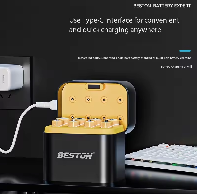 Beston Caricabatterie Smart per Batterie Ricaricabili AA 8 Slot con 1.5V Litio 3600mWh. Ricarica Rapida!