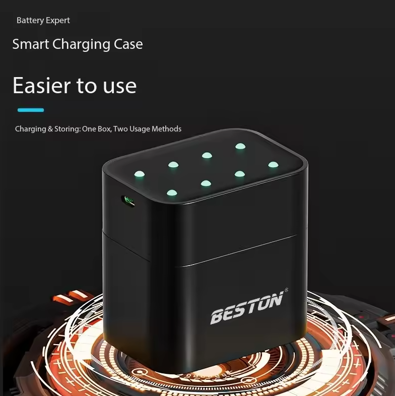 Beston Caricabatterie Smart per Batterie Ricaricabili AA 8 Slot con 1.5V Litio 3600mWh. Ricarica Rapida!