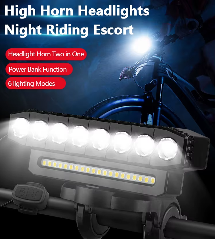 Luce anteriore per bicicletta ricaricabile via USB con clacson da ciclismo da 120dB e design impermeabile per pendolari urbani e ciclisti.