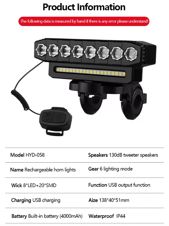 Luce anteriore per bicicletta ricaricabile via USB con clacson da ciclismo da 120dB e design impermeabile per pendolari urbani e ciclisti.