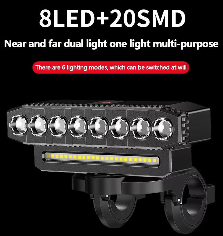 Luce anteriore per bicicletta ricaricabile via USB con clacson da ciclismo da 120dB e design impermeabile per pendolari urbani e ciclisti.
