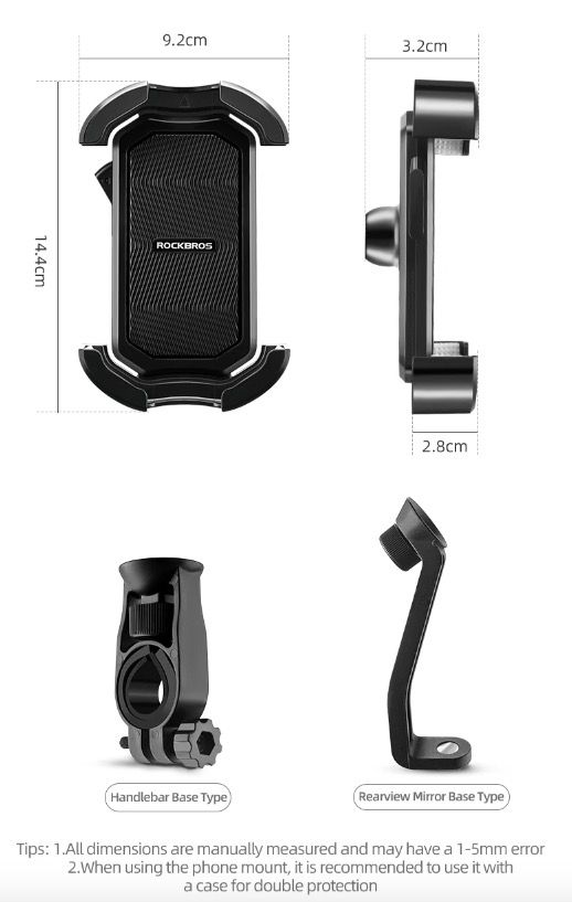 Supporto per telefono da bicicletta ROCKBROS, sicuro, rotazione a 360°, antivibrazione, per telefoni da 4.7 a 6.8 pollici, per bici ed e-bike da avventura.