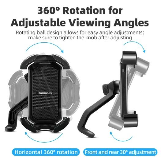 Supporto per telefono da bicicletta ROCKBROS, sicuro, rotazione a 360°, antivibrazione, per telefoni da 4.7 a 6.8 pollici, per bici ed e-bike da avventura.