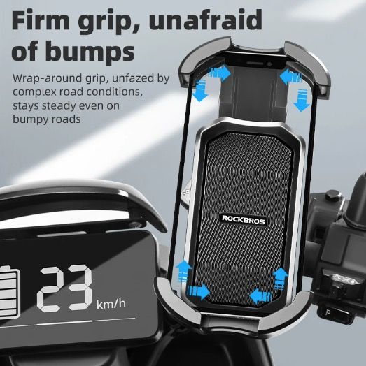 Supporto per telefono da bicicletta ROCKBROS, sicuro, rotazione a 360°, antivibrazione, per telefoni da 4.7 a 6.8 pollici, per bici ed e-bike da avventura.