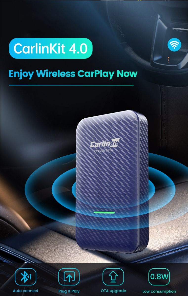 CarlinKit 4.0 Wireless CarPlay Box Adattatore Compatto per Auto con Aggiornamento CarPlay di Fabbrica Controllo al Volante Plug and Play per Audi VW Porsche e Kia