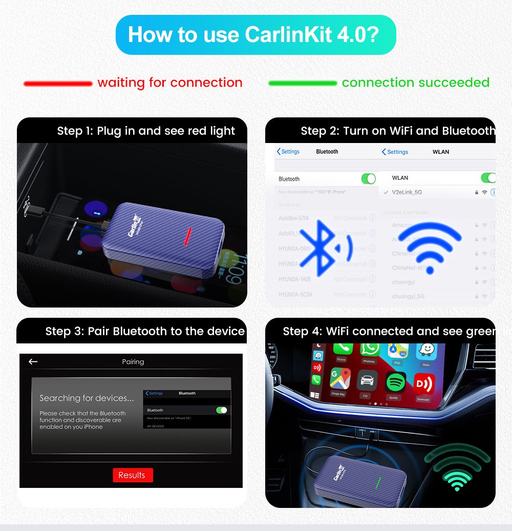 CarlinKit 4.0 Wireless CarPlay Box Adattatore Compatto per Auto con Aggiornamento CarPlay di Fabbrica Controllo al Volante Plug and Play per Audi VW Porsche e Kia