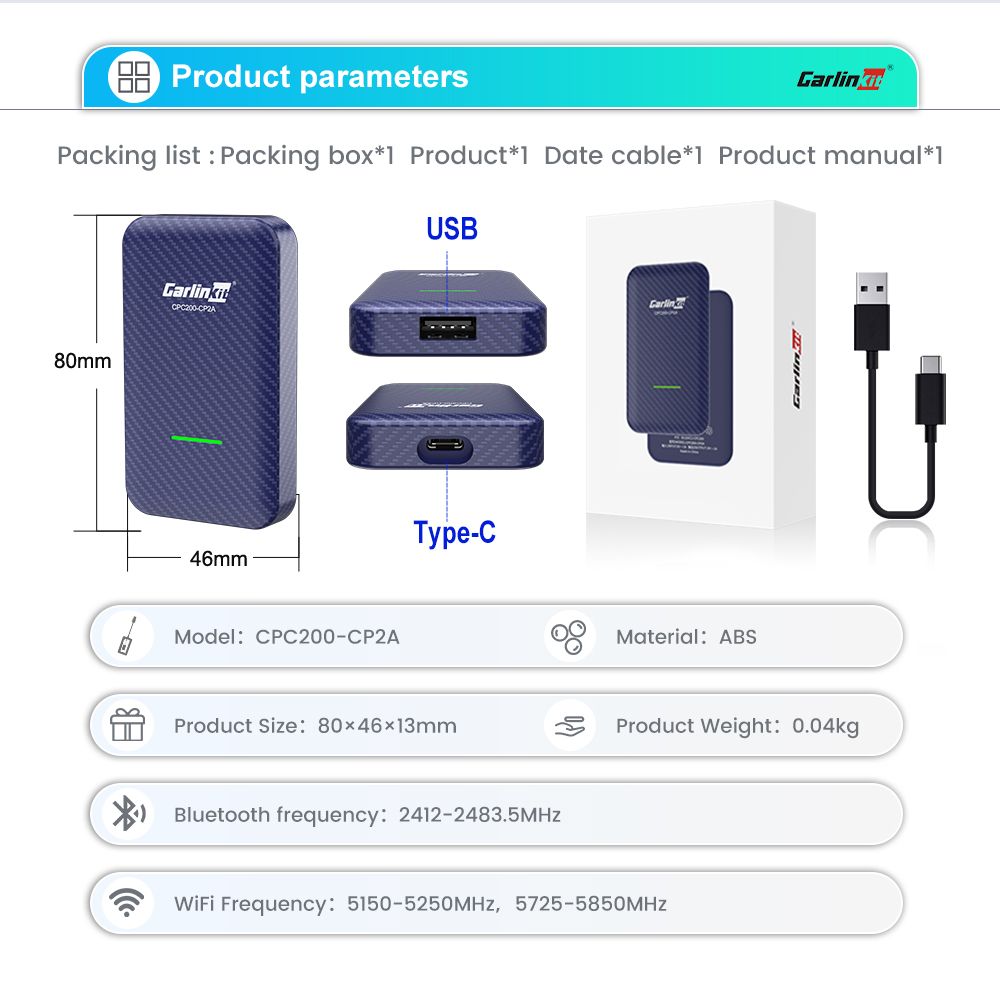 CarlinKit 4.0 Wireless CarPlay Box Adattatore Compatto per Auto con Aggiornamento CarPlay di Fabbrica Controllo al Volante Plug and Play per Audi VW Porsche e Kia