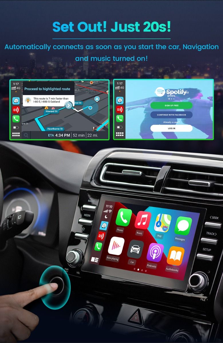 CarlinKit 4.0 Wireless CarPlay Box Adattatore Compatto per Auto con Aggiornamento CarPlay di Fabbrica Controllo al Volante Plug and Play per Audi VW Porsche e Kia