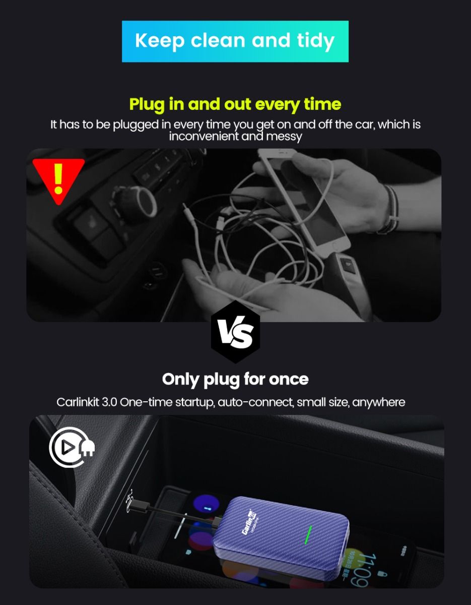 CarlinKit 4.0 Wireless CarPlay Box Adattatore Compatto per Auto con Aggiornamento CarPlay di Fabbrica Controllo al Volante Plug and Play per Audi VW Porsche e Kia