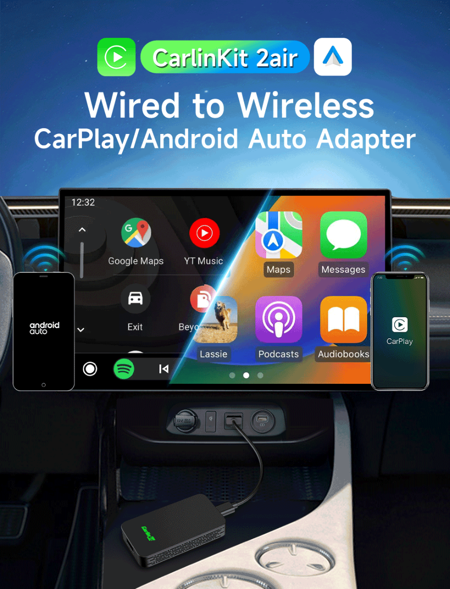 CarlinKit 2air 5.0 Adattatore CarPlay e Android Auto Wireless con Connettività Multipiattaforma e Tecnologia Bluetooth per un'Integrazione Fluida nel Sistema di Infotainment Auto