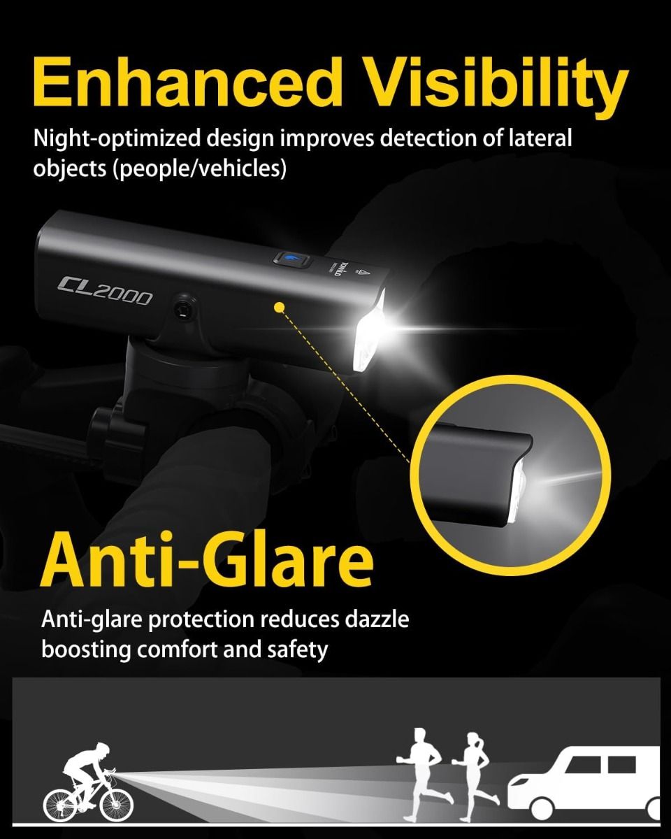 TOWILD CL2000 Luci per Bici per Guida Notturna, Faro per Bicicletta Super Luminoso 2000LM, Luce Anteriore Impermeabile per Mountain Bike, Ciclismo su Strada e Pendolarismo