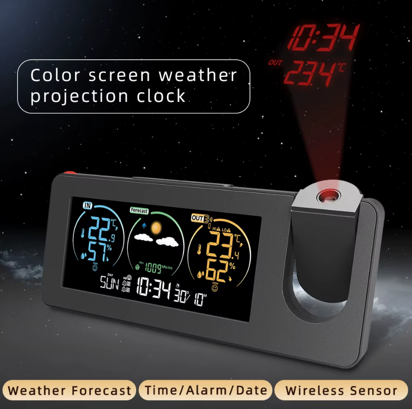 Orologio Digitale da Parete con Proiezione Innovativa, Sveglia con Previsioni Meteo, Design Elegante per Decorazione della Casa