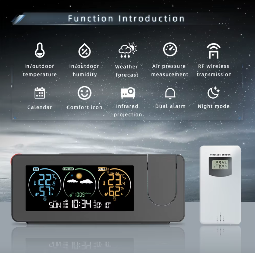 Orologio Digitale da Parete con Proiezione Innovativa, Sveglia con Previsioni Meteo, Design Elegante per Decorazione della Casa