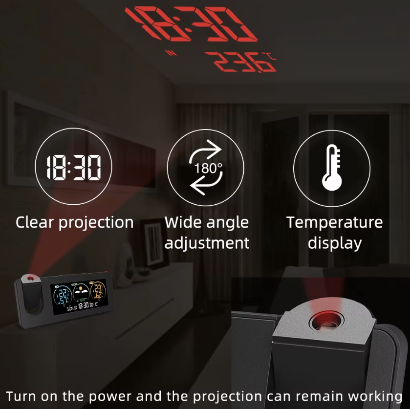 Orologio Digitale da Parete con Proiezione Innovativa, Sveglia con Previsioni Meteo, Design Elegante per Decorazione della Casa