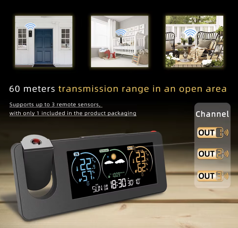 Orologio Digitale da Parete con Proiezione Innovativa, Sveglia con Previsioni Meteo, Design Elegante per Decorazione della Casa