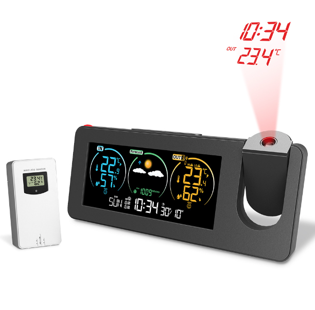 Orologio Digitale da Parete con Proiezione Innovativa, Sveglia con Previsioni Meteo, Design Elegante per Decorazione della Casa