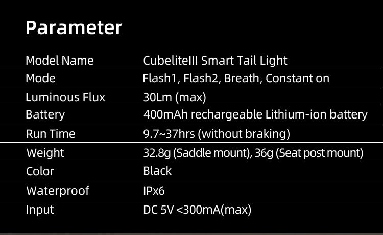 Enfitnix Cubelite III Luce Posteriore Intelligente Ultra Luminosa Luce Posteriore per Bicicletta Ricarica USB Sicurezza Ciclismo 30 Lumen