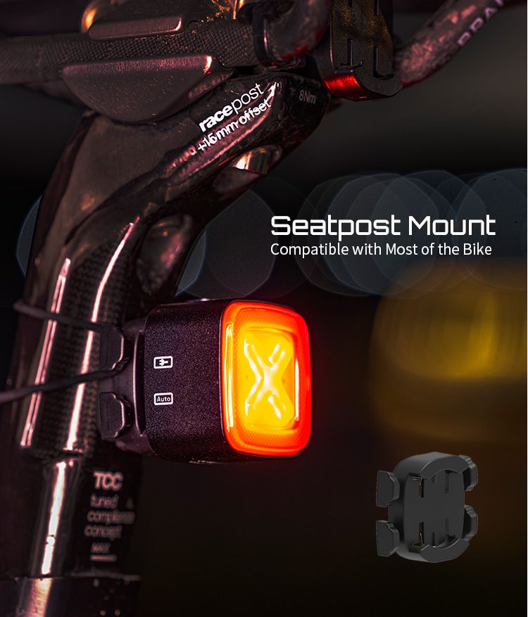 Enfitnix Cubelite III Luce Posteriore Intelligente Ultra Luminosa Luce Posteriore per Bicicletta Ricarica USB Sicurezza Ciclismo 30 Lumen