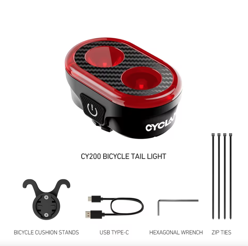 CYCLAMI CY200 Smart Brake Sensing Fanale Posteriore LED per Bicicletta, Luce di Coda per Pedalate Notturne Sicure e Ciclismo Urbano