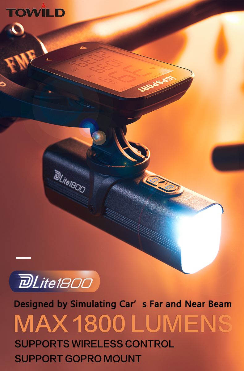 TOWILD DLite 1800 Luce per Bicicletta Ricaricabile USB 2100 Lumen Impermeabile Faro Anteriore Sicurezza Ciclismo Batteria 5000mAh