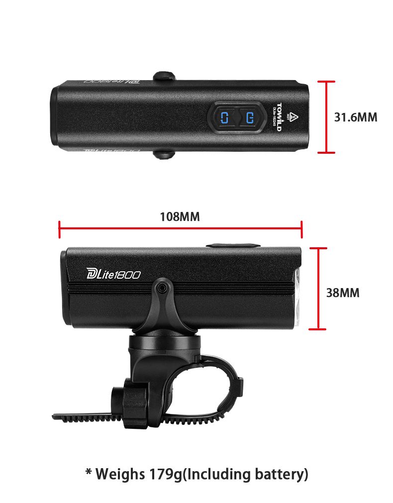 TOWILD DLite 1800 Luce per Bicicletta Ricaricabile USB 2100 Lumen Impermeabile Faro Anteriore Sicurezza Ciclismo Batteria 5000mAh