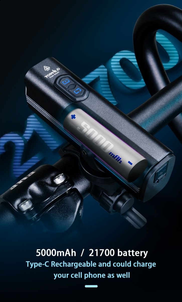 TOWILD DLite 1800 Luce per Bicicletta Ricaricabile USB 2100 Lumen Impermeabile Faro Anteriore Sicurezza Ciclismo Batteria 5000mAh