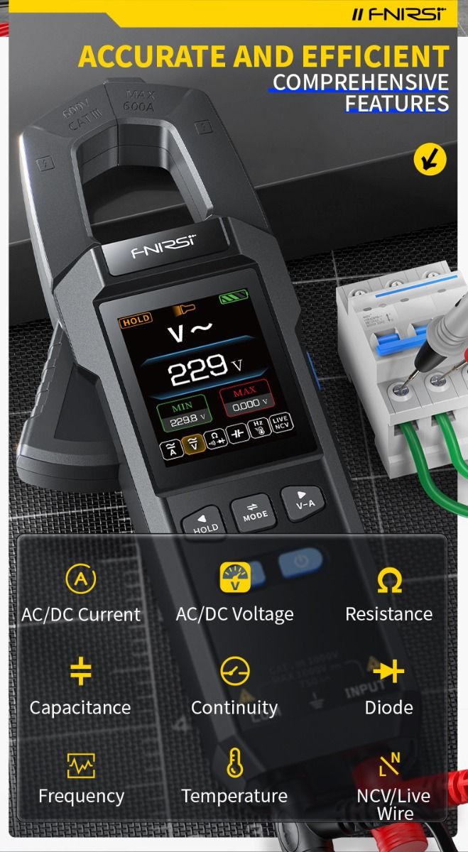 FNIRSI DMC-100 Multimetro a Pinza Automatico Intelligente per Elettricisti e Fai da Te